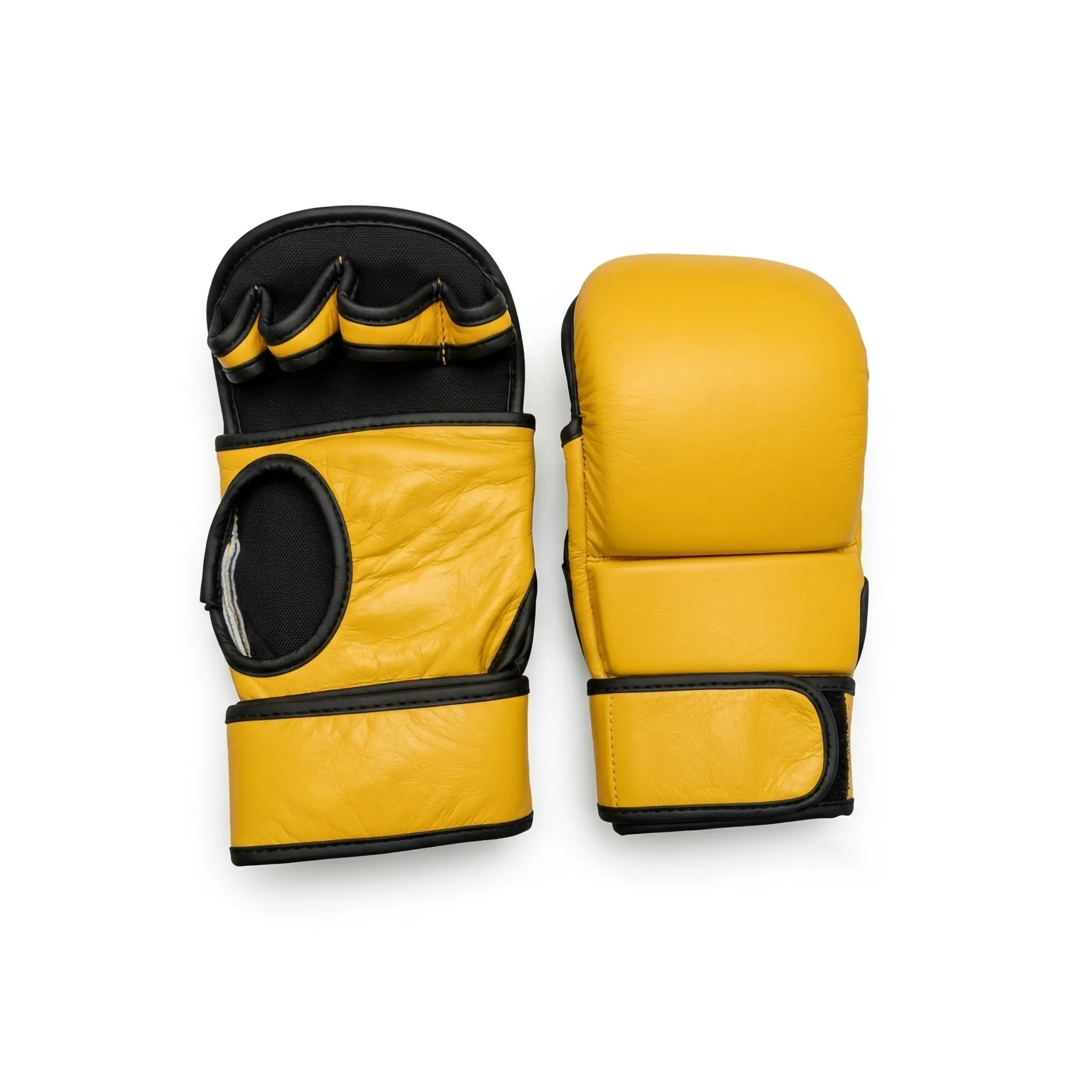 Yellow leather hybrid sparring MMA gloves